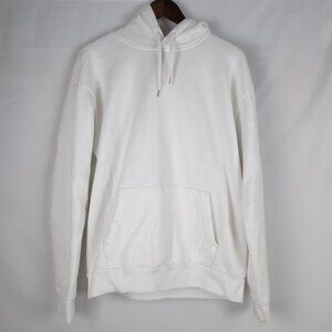 Hollister Men's White Pullover Hoodie Drawstrings Minimal Embroidered, Large